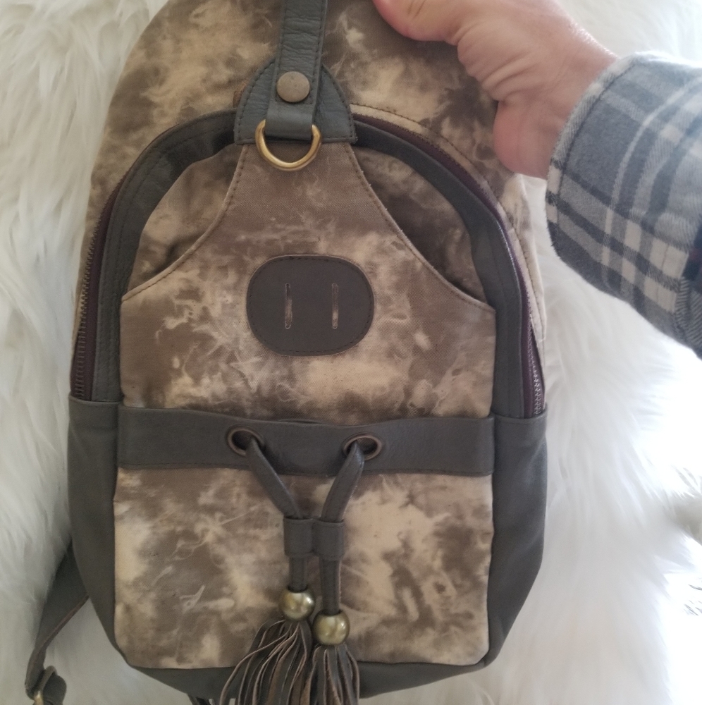 Canvas backpack with leather